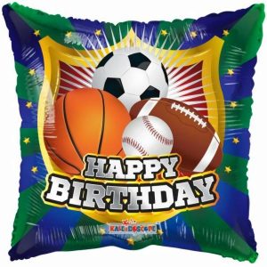 Foil Balloons |   Happy Birthday Shield Sports 18" Square – Non Inflated Balloons Foil Balloons