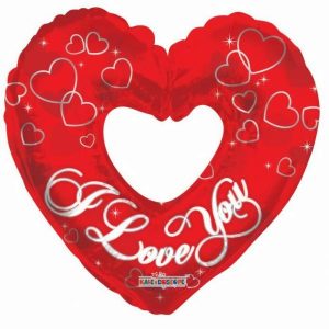 Foil Balloons |   I Love You Silver Red Heart W/Hole 36In Balloons Foil Balloons