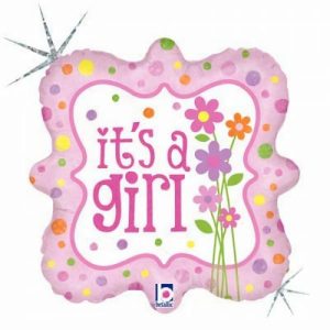 Foil Balloons |   It’s A Girl Flowers (36205P) Square – Non Inflated Balloons Foil Balloons