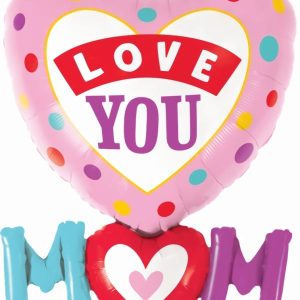 Foil Balloons |   Love You Mum (Heart) Dots Balloons Foil Balloons