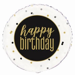 Foil Balloons |   Metallic White Rim Black And Gold Happy Birthday 45.7Cm (18") – Non Inflated Balloons Foil Balloons