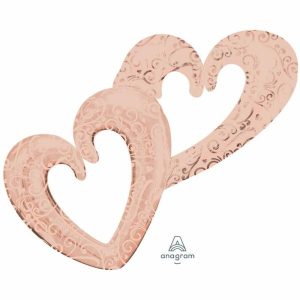 Foil Balloons |   Multi-Balloon Interlocking Hearts Rose Gold P70 Balloons Foil Balloons