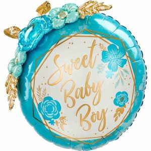 Foil Balloons |   Multi-Balloon Sweet Baby Boy Floral Geo P70 Balloons Foil Balloons