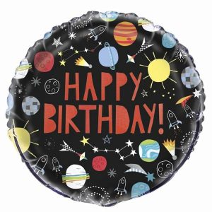 Foil Balloons |   Outer Space "Happy Birthday" 45Cm (18") Foil Balloon – Non Inflated Balloons Foil Balloons