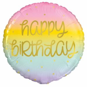 Foil Balloons |   Pastel Rainbow With Gold Happy Birthday 45Cm (18") Foil Balloon Balloons Foil Balloons