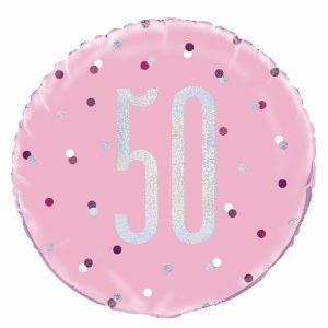 Foil Balloons |   Pink "50" 45Cm (18") Foil Prismatic Balloon Balloons Foil Balloons