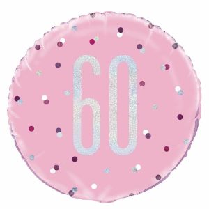 Foil Balloons |   Pink "60" 45Cm (18") Foil Prismatic Balloon Balloons Foil Balloons