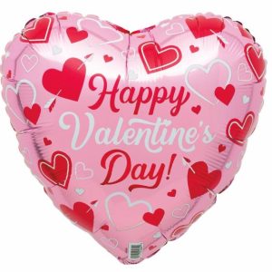 Foil Balloons |   Pink Arrow "Happy Valentine’s Day" 45Cm (18") Heart With Ribbon – Non Inflated Balloons Foil Balloons