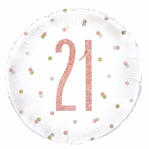 Foil Balloons |   Rose Gold "21" 45Cm (18") Foil Prismatic Balloon – Non Inflated Balloons Foil Balloons