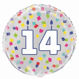 Foil Balloons |   Silver 14Th Colourful Confetti Themed 45.7Cm (18") Foil Balloon – Non Inflated Balloons Foil Balloons