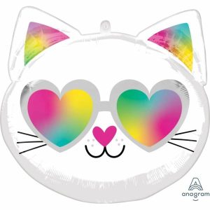 Foil Balloons |   Standard Shape Xl Cool Kitty Face 2-Sided Design S50 Balloons Foil Balloons