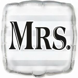 Foil Balloons |   Striped Black Letters Mrs 45.7Cm (18") Foil Balloon – Non Inflated Balloons Foil Balloons