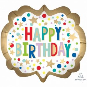 Foil Balloons |   Supershape Gold Satin Marquee Dots Happy Birthday Balloons Foil Balloons