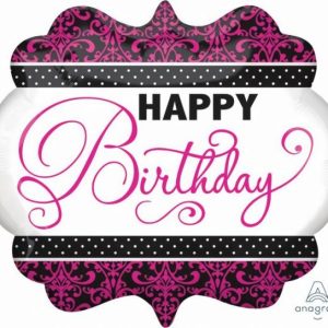 Foil Balloons |   Supershape Happy Birthday Pink, Black & White P35 Balloons Foil Balloons