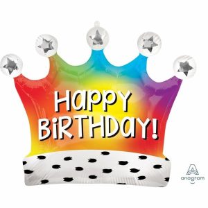 Foil Balloons |   Supershape Happy Birthday Satin Rainbow Crown P35 Balloons Foil Balloons