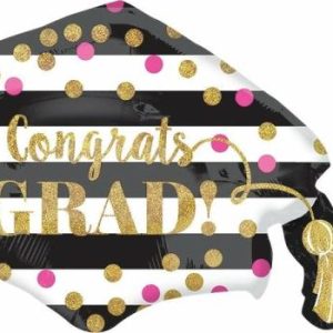 Foil Balloons |   Supershape Holographic Gold Confetti Congrats Grad Cap P40 Balloons Foil Balloons