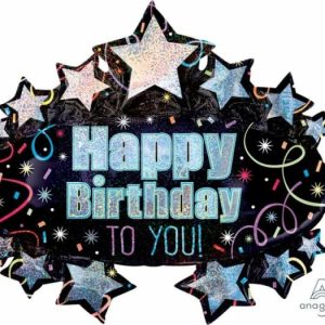 Foil Balloons |   Supershape Holographic Happy Birthday To You Brilliant Marquee Balloons Foil Balloons