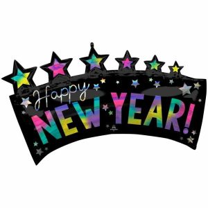 Foil Balloons |   Supershape Holographic Iridescent Happy New Year Star Banner Balloons Foil Balloons