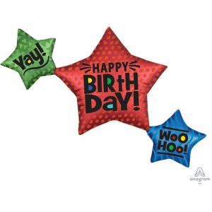 Foil Balloons |   Supershape Satin Star Trio Happy Birthday P35 Balloons Foil Balloons