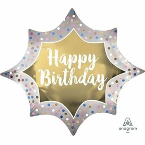 Foil Balloons |   Supershape Xl Happy Birthday Satin Gold Burst Balloons Foil Balloons