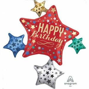 Foil Balloons |   Supershape Xl Happy Birthday Satin Stars Cluster Balloons Foil Balloons