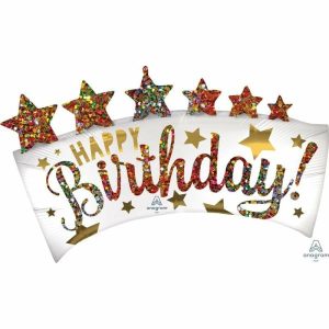 Foil Balloons |   Supershape Xl Satin Happy Birthday Glitter Banner & Stars Balloons Foil Balloons