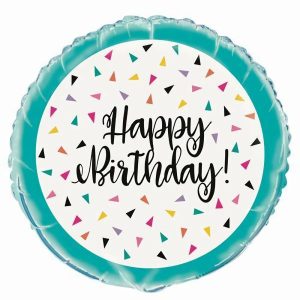 Foil Balloons |   Teal Rim And White Confetti Happy Birthday 45.7Cm (18") Foil Balloon – Non Inflated Balloons Foil Balloons