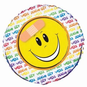 Foil Balloons |   White And Yellow Smiley Face Get Well Soon 45.7Cm (18") – Non Inflated Balloons Foil Balloons