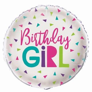 Foil Balloons |   White Multi Coloured Birthday Girl Round 45.7Cm (18") Foil Balloon – Non Inflated Balloons Foil Balloons