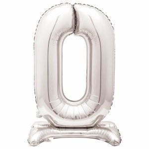 Giant Letters & Numbers |   Silver "0" Giant Standing Air Filled Numeral Foil Balloon Balloons Giant Letters & Numbers