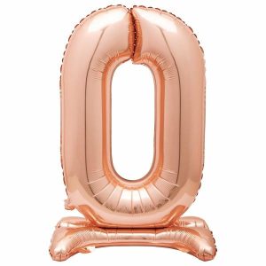 Giant Letters & Numbers |   Rose Gold "0" Giant Standing Air Filled Numeral Foil Balloon 76.2Cm (30") Balloons Giant Letters & Numbers