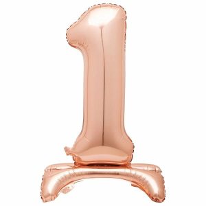 Giant Letters & Numbers |   Rose Gold "1" Giant Standing Air Filled Numeral Foil Balloon 76.2Cm (30") Balloons Giant Letters & Numbers