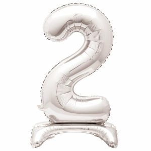 Giant Letters & Numbers |   Silver "2" Giant Standing Air Filled Numeral Foil Balloon 76.2Cm (30") Balloons Giant Letters & Numbers