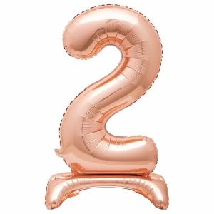 Giant Letters & Numbers |   Rose Gold "2" Giant Standing Air Filled Numeral Foil Balloon 76.2Cm (30") Balloons Giant Letters & Numbers