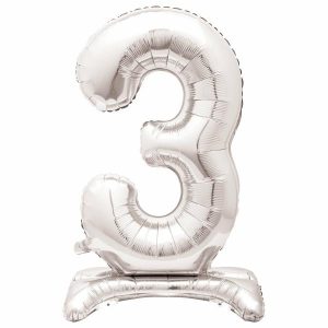 Giant Letters & Numbers |   Silver "3" Giant Standing Air Filled Numeral Foil Balloon 76.2Cm (30") Balloons Giant Letters & Numbers