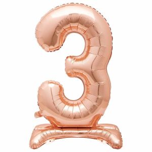 Giant Letters & Numbers |   Rose Gold "3" Giant Standing Air Filled Numeral Foil Balloon 76.2Cm (30") Balloons Giant Letters & Numbers