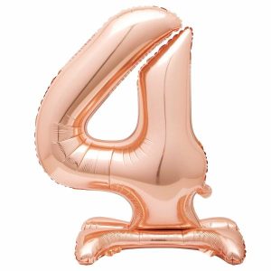 Giant Letters & Numbers |   Rose Gold "4" Giant Standing Air Filled Numeral Foil Balloon 76.2Cm (30") Balloons Giant Letters & Numbers