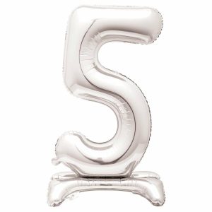 Giant Letters & Numbers |   Silver "5" Giant Standing Air Filled Numeral Foil Balloon 76.2Cm (30") Balloons Giant Letters & Numbers