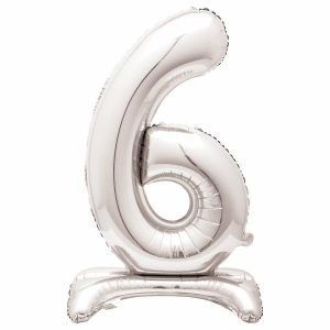 Giant Letters & Numbers |   Silver "6" Giant Standing Air Filled Numeral Foil Balloon 76.2Cm (30") Balloons Giant Letters & Numbers