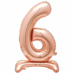 Giant Letters & Numbers |   Rose Gold "6" Giant Standing Air Filled Numeral Foil Balloon 76.2Cm (30") Balloons Giant Letters & Numbers