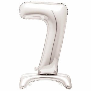 Giant Letters & Numbers |   Silver "7" Giant Standing Air Filled Numeral Foil Balloon 76.2Cm (30") Balloons Giant Letters & Numbers