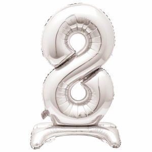 Giant Letters & Numbers |   Silver "8" Giant Standing Air Filled Numeral Foil Balloon 76.2Cm (30") Balloons Giant Letters & Numbers