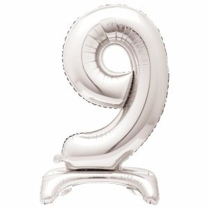 Giant Letters & Numbers |   Silver "9" Giant Standing Air Filled Numeral Foil Balloon 76.2Cm (30") Balloons Giant Letters & Numbers