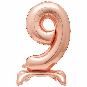 Giant Letters & Numbers |   Rose Gold "9" Giant Standing Air Filled Numeral Foil Balloon 76.2Cm (30") Balloons Giant Letters & Numbers