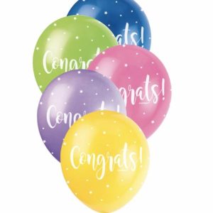 Latex Balloons |   "Congrats!" 5 X 30Cm (12") Pearl Balloons – Assorted Colours Printed All Sides Balloons Latex Balloons