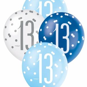 Latex Balloons |   Royal Blue, Powder Blue & White Assorted 6 X 30Cm (12") Latex Balloons – 13 Balloons Latex Balloons