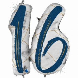 Milestone Balloons |   36" Double Digit Marble Mate Blue #16 Shape – Non Inflated Balloons Foil Balloons