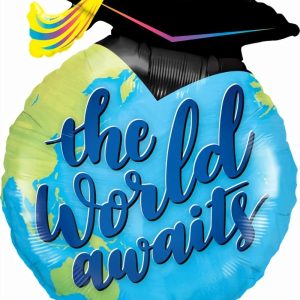 Milestone Balloons |   36"" Shape Foil The World Awaits Grad Balloons Foil Balloons