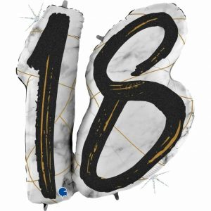 Milestone Balloons |   36Inch Double Digit Marble Mate Black #18 Shape Balloons Foil Balloons