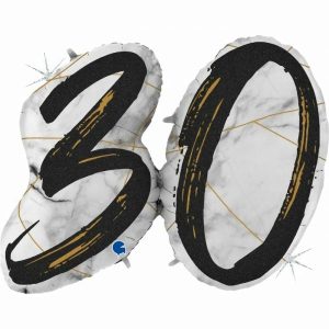 Milestone Balloons |   36Inch Double Digit Marble Mate Black #30 Shape Balloons Foil Balloons